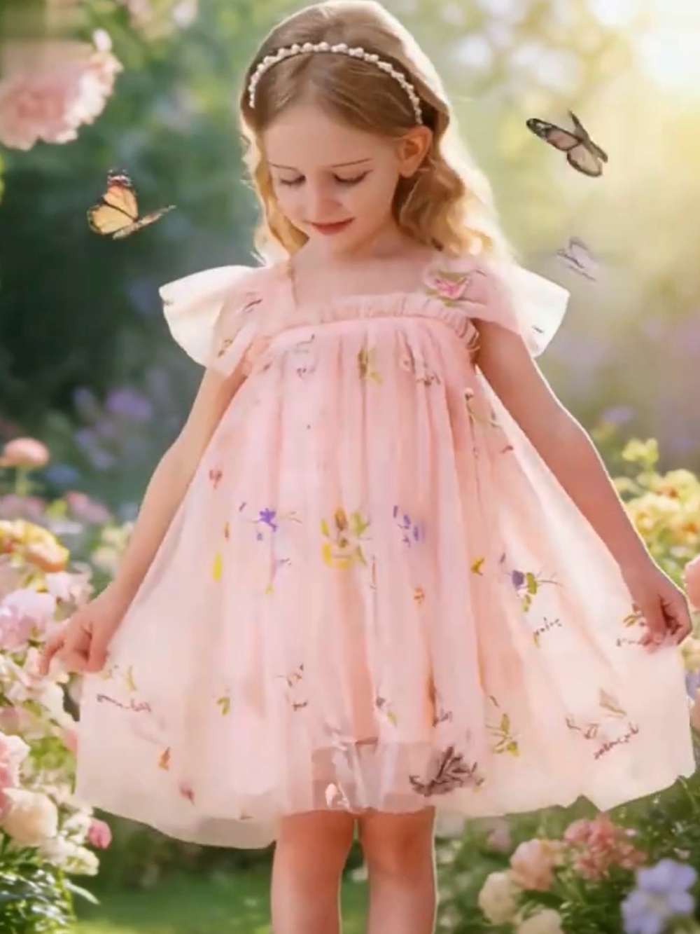 NWOT (3-4 Years) Girls Pink Butterfly Wings Tulle Dress - Picture 6 of 6
